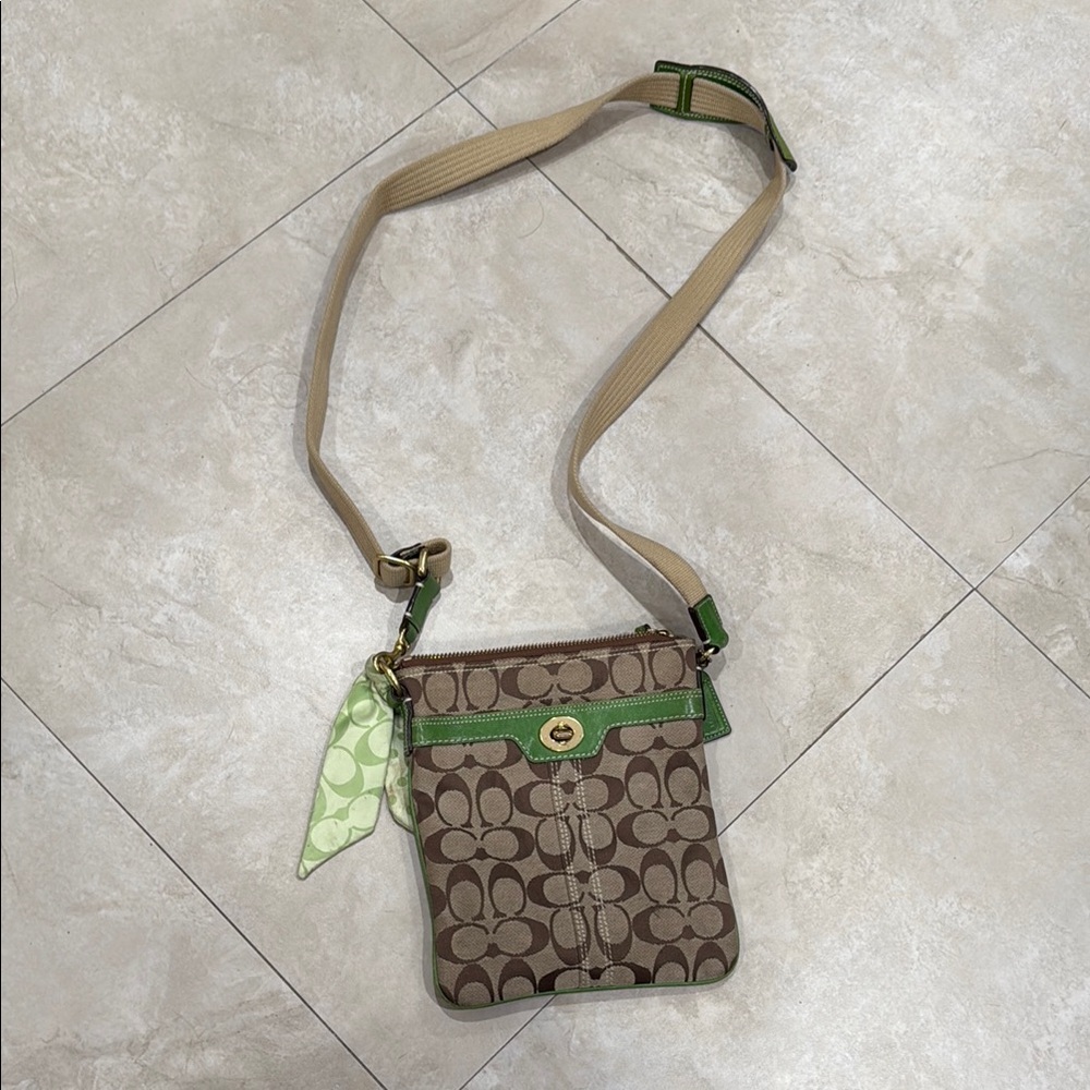 Coach Stylish Brown and Green Crossbody Bag